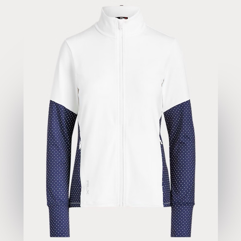 RLX Ralph Lauren Womens Jacket Blue Polka Dot Colorblock Golf Profromance‎ L EUC